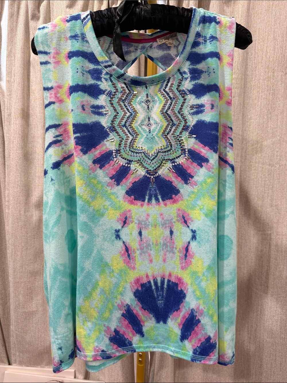 Lily White Aqua Multi Tie-Dye Beaded Tank